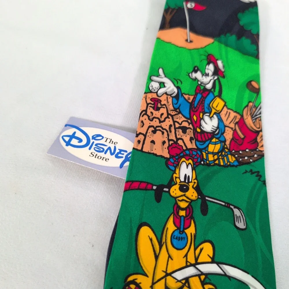 Vintage Walt Disney Mickey Mouse Pluto Golf Necktie Korea The Disney Store